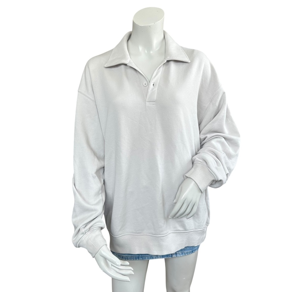 Aritzia TNA Airy Boyfriend Fleece Collared Button Down Pullover Sweater Medium - Picture 1 of 10